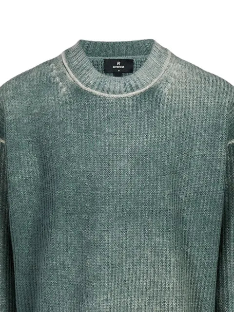 Represent distressed ribbed-knit sweater