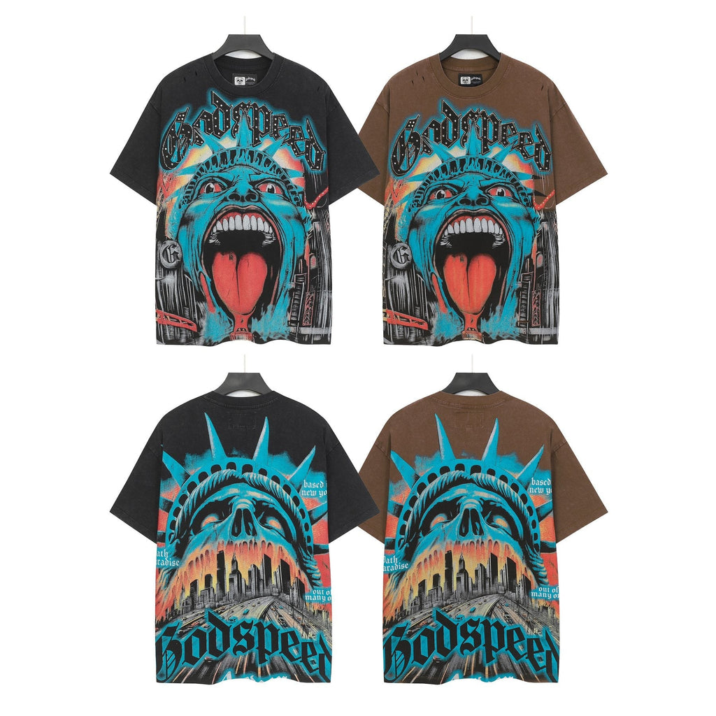 Godspeed Distressed Rhinestone Graphic T-Shirt