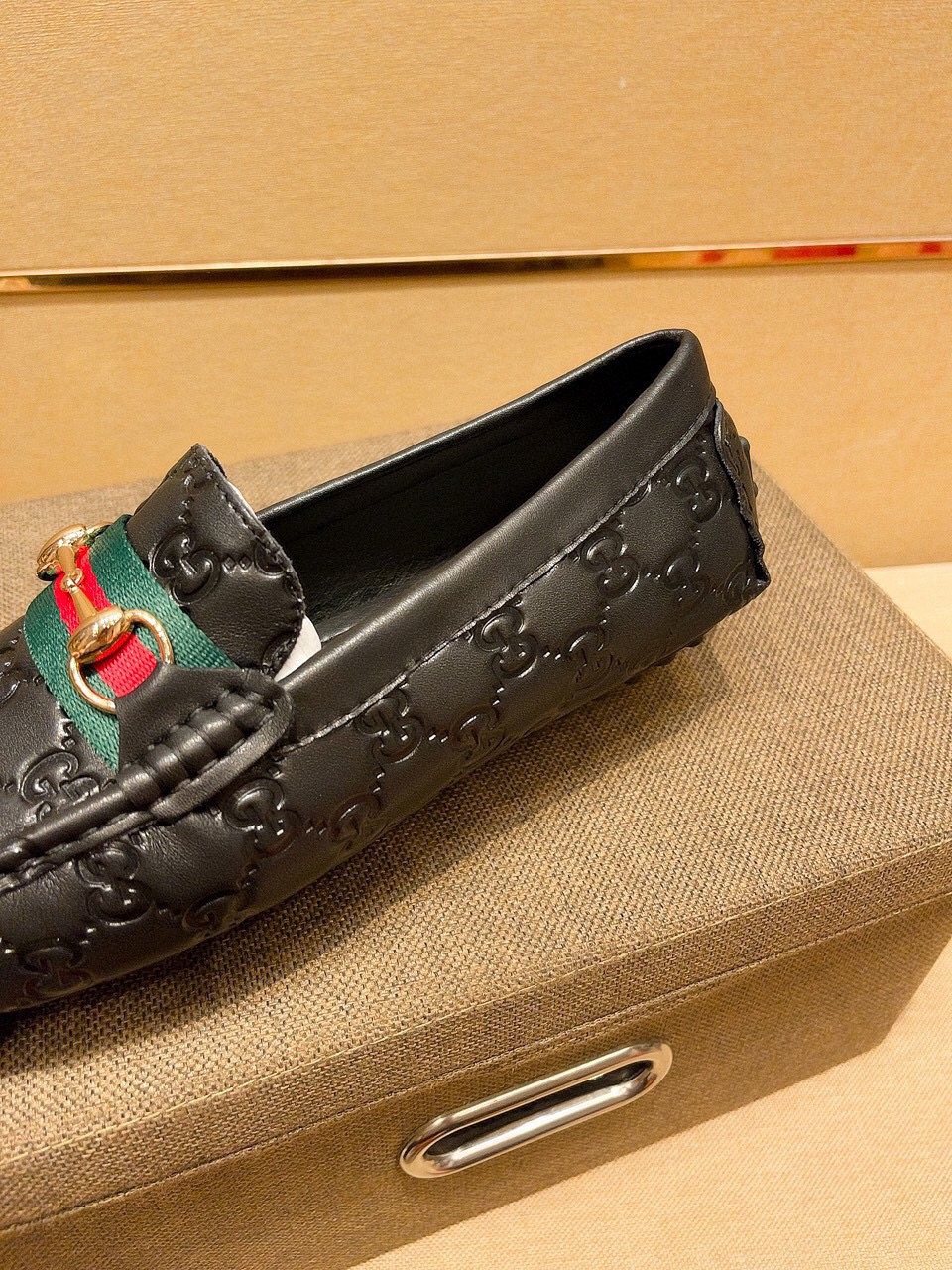 Gucci Embossed Loafers with Green and Red Band