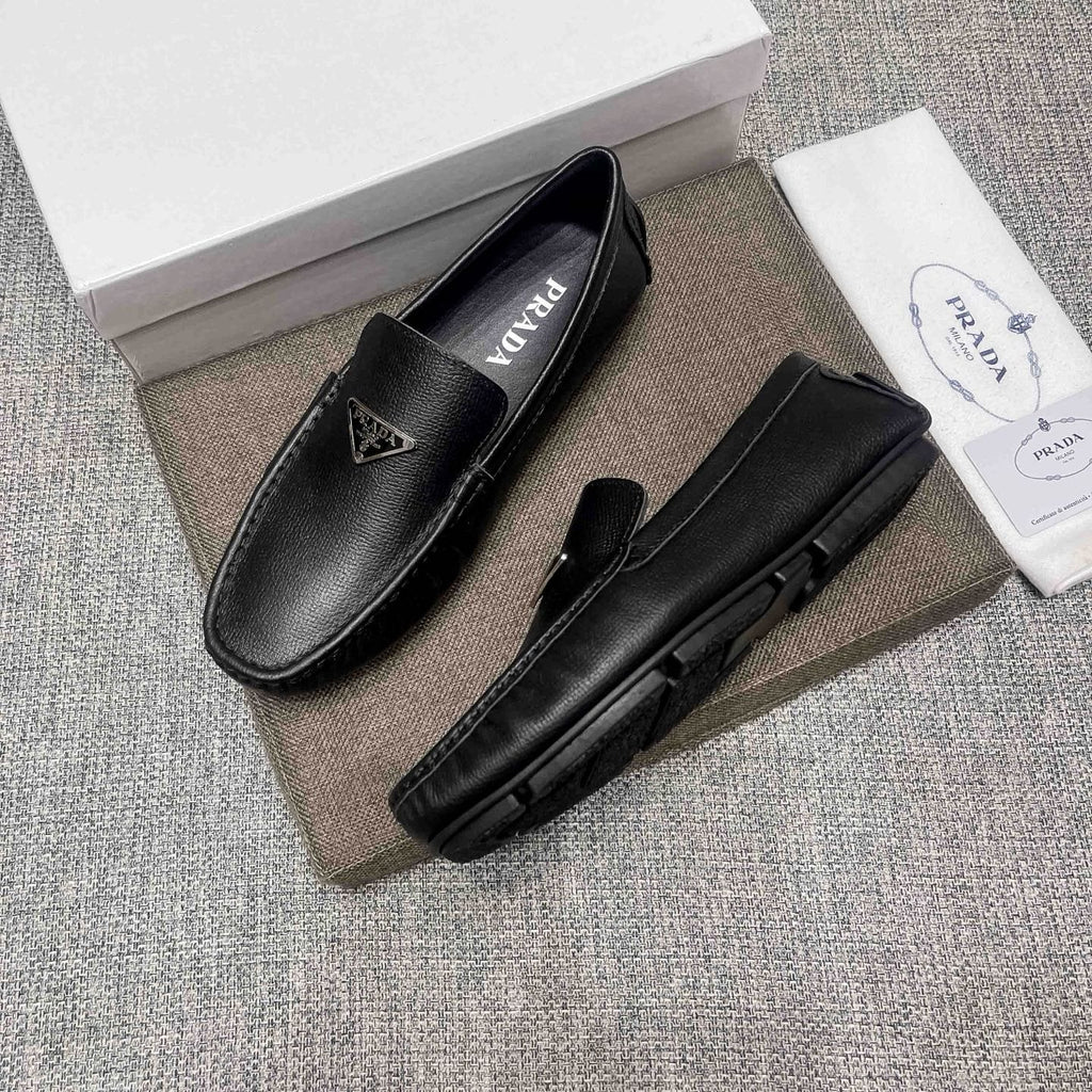 Prada Black Triangle Plaque Loafers