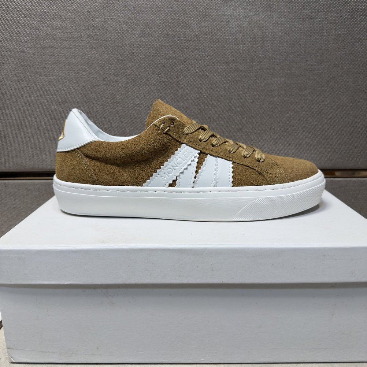 Moncler Men's Tan and White Striped Low-Top Sneakers