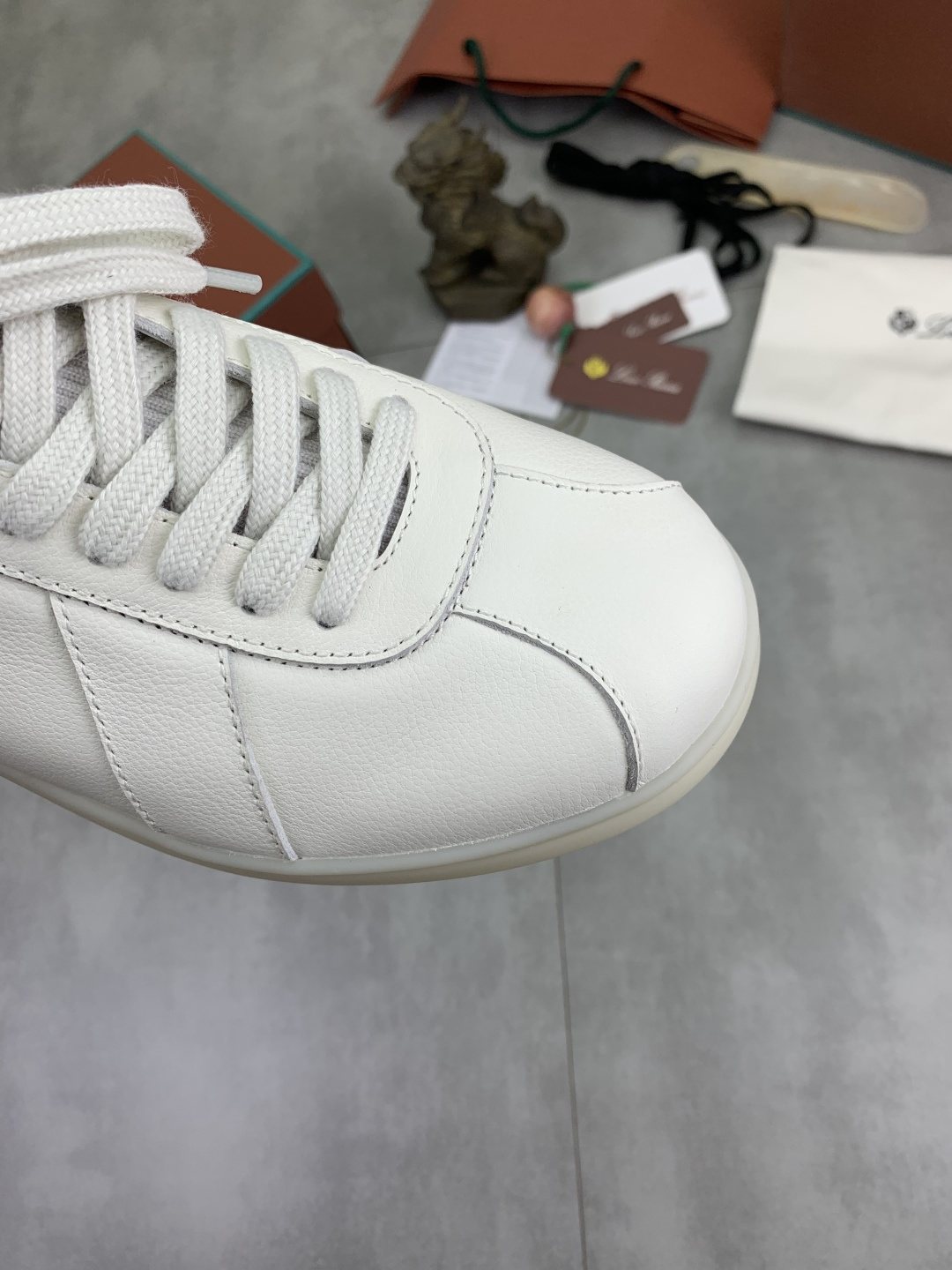 Loro Piana White Knit Leather Sneakers
