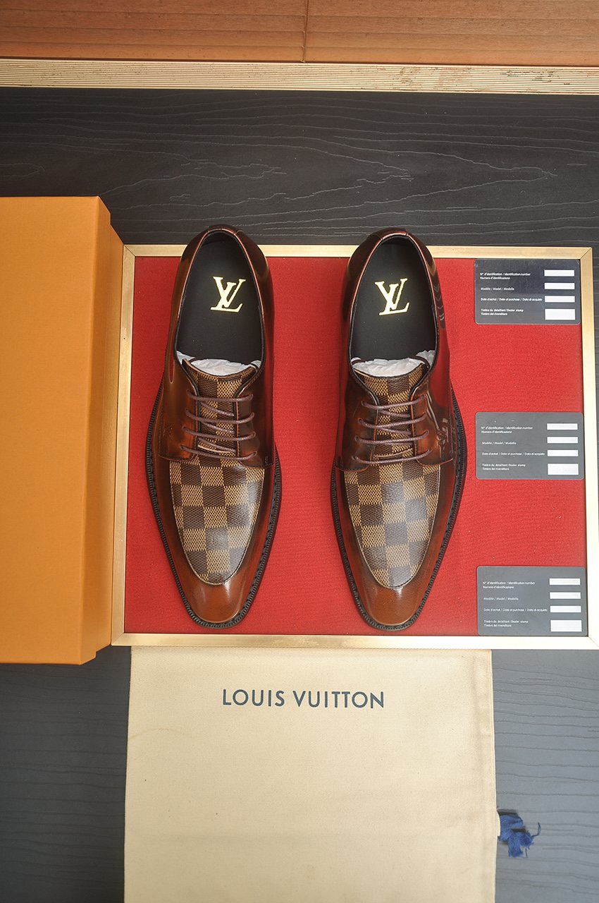 Louis Vuitton Brown Checkered Lace-Up Dress Shoes