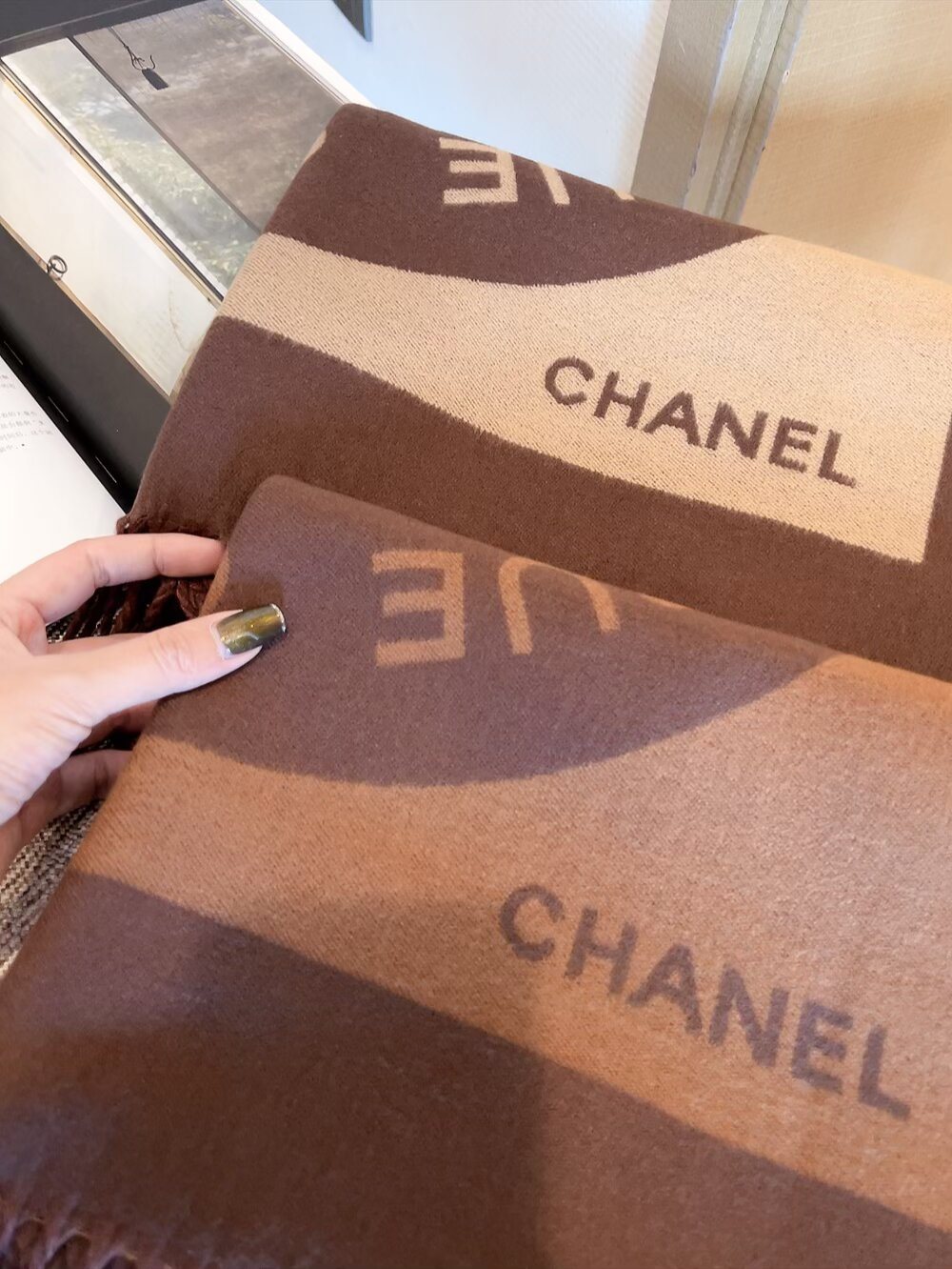 Chanel Fringed Logo Scarf Shawl