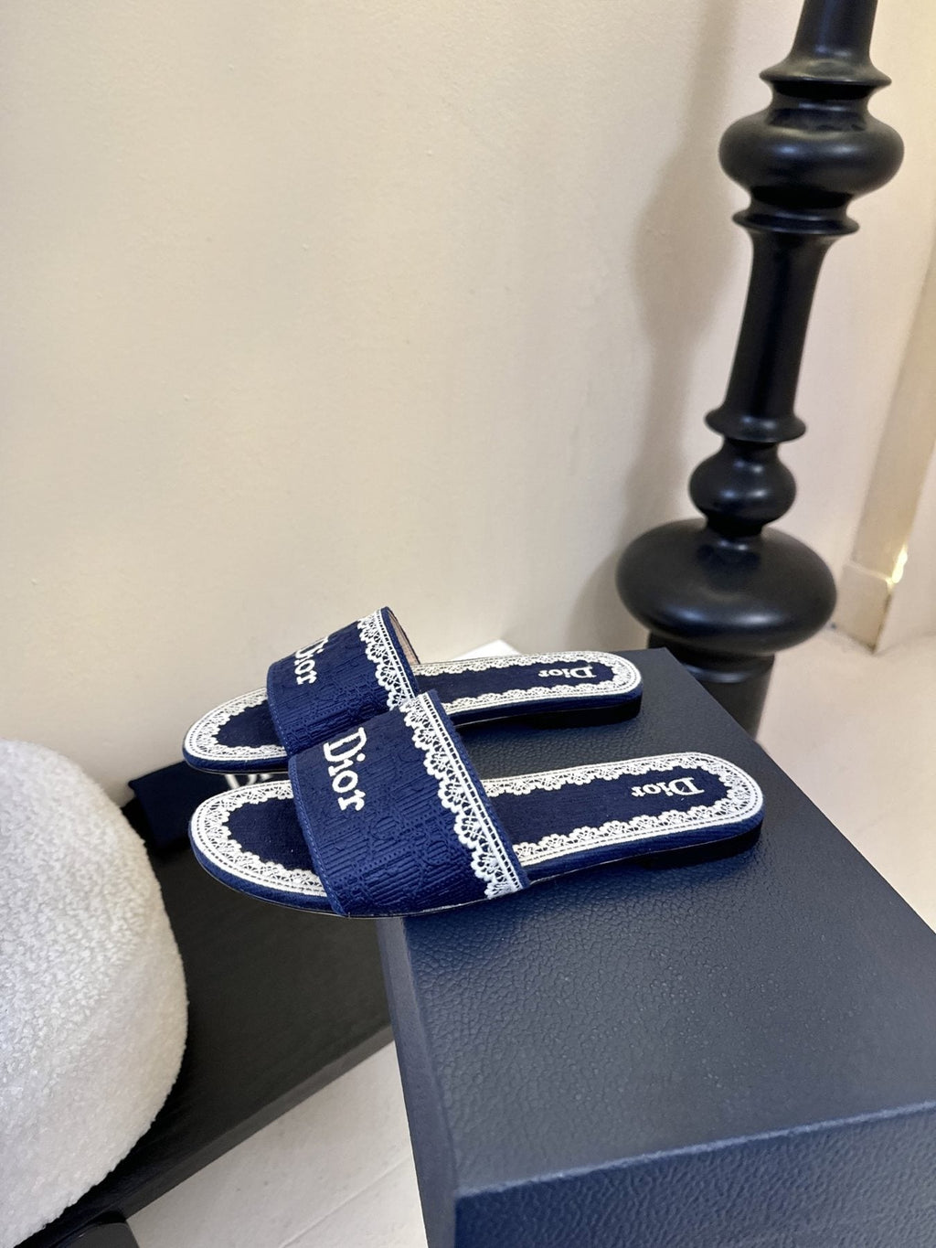 Dior Embroidered Trim Slide Sandals