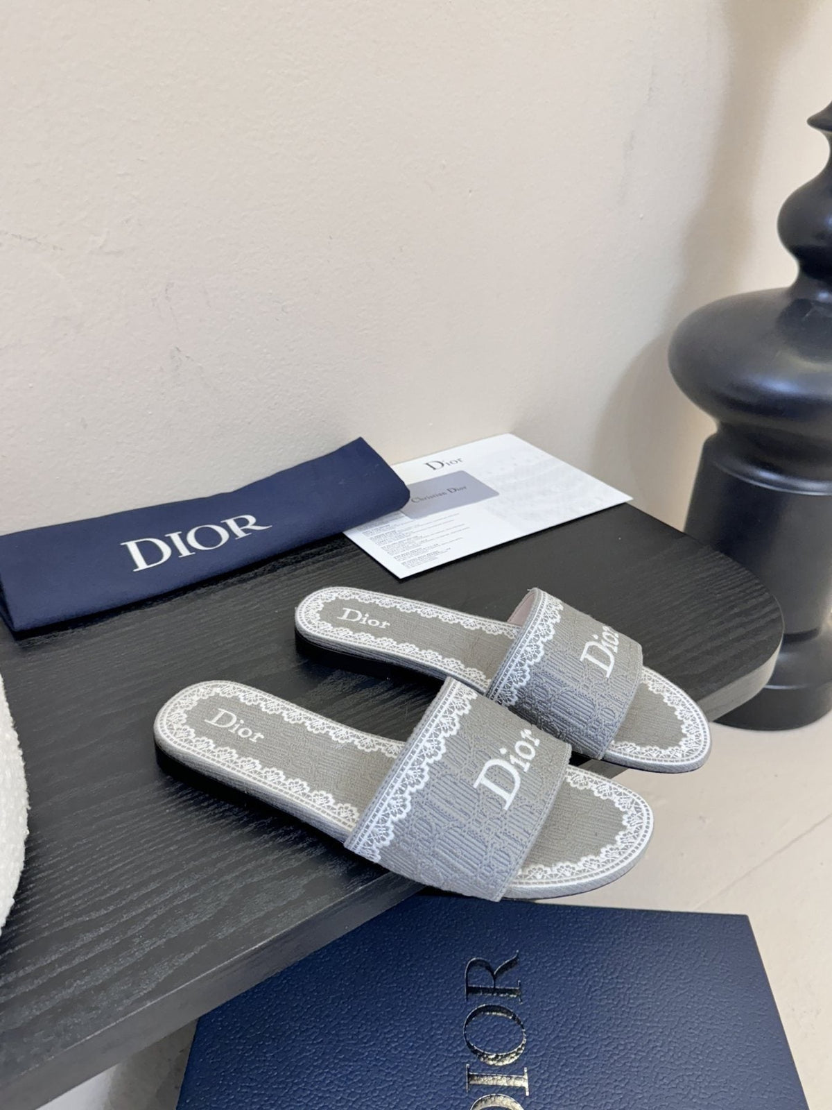 Dior Embroidered Trim Slide Sandals