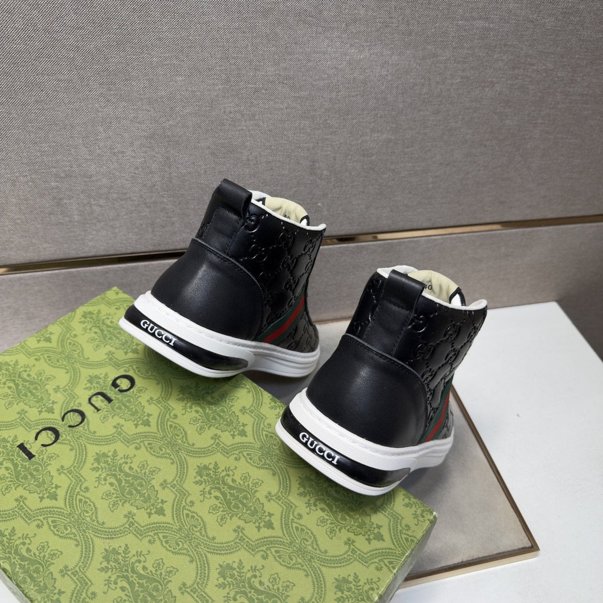 Gucci Green and Red Stripe High-Top Sneakers