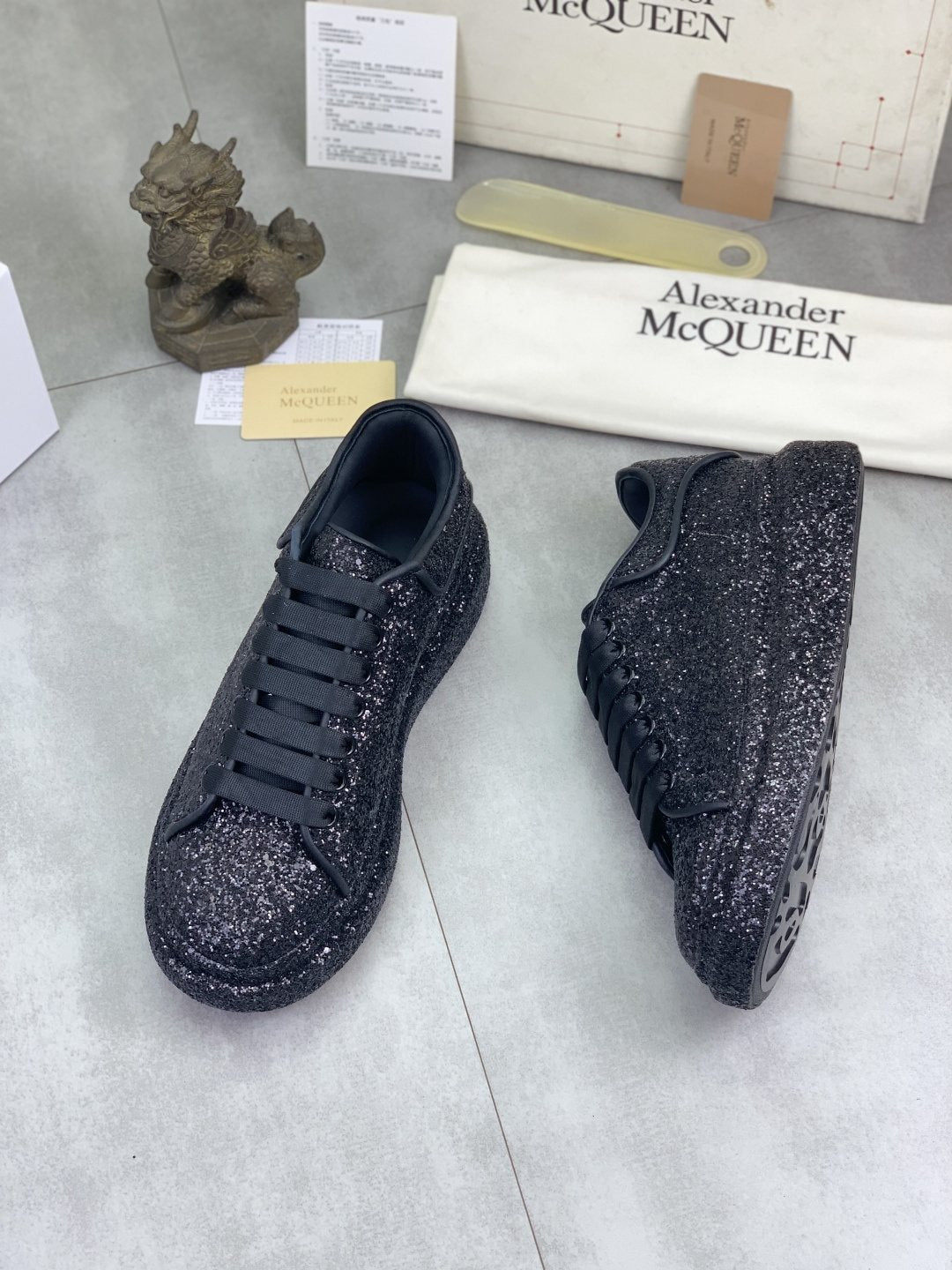 Alexander McQueen Black Glitter Low-Top Sneakers