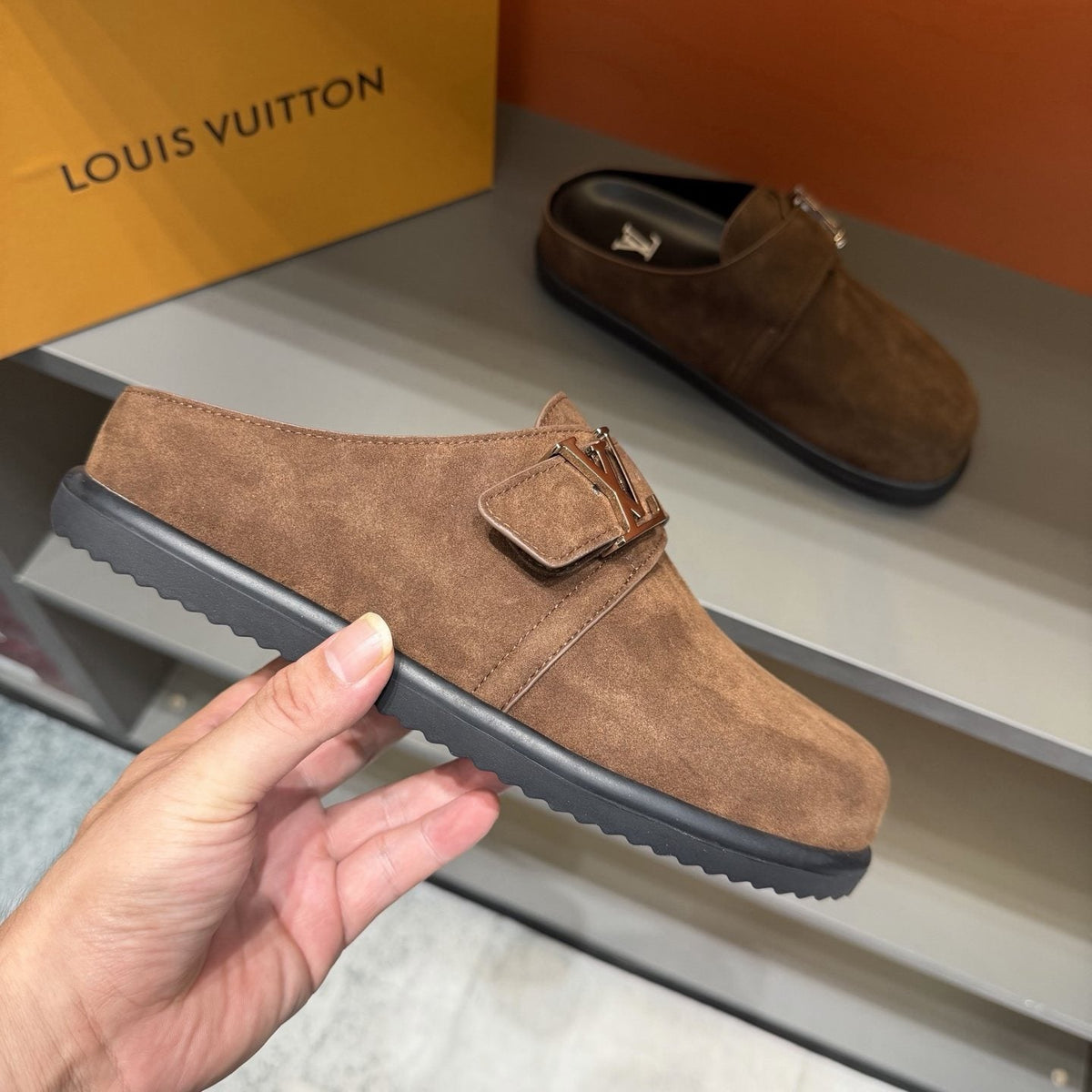 Louis Vuitton Easy Suede Slip-On Sandals