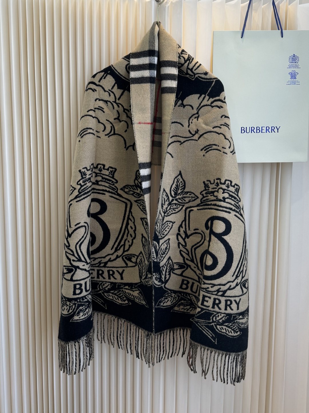 Burberry Equestrian Graphic Fringed Scarf