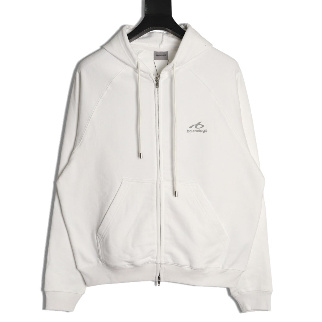 Balenciaga Chest-Emblem Zip Hoodie - Off-White